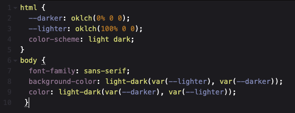 CSS to get the functionality of a dark and light theme switching