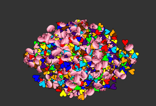A lot of rainbow coloured heart emoji and brain emoji all in one big bundle.